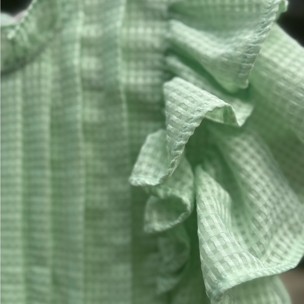 Umgee Mint Green Gingham waffle style Blouse Size Large - Picture 3 of 8